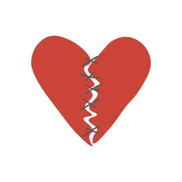 Two halves sewn with black threads. Reconciliation concept. Restore love Stock Illustration