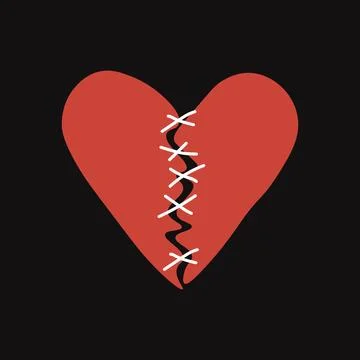 Two halves sewn with white threads. Reconciliation concept. Restore love. I.. Stock-Illustration