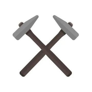 Two hammers crossed with each other Vector illustration. Stock Illustration