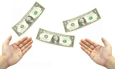 Two hand catch flying dollar bills Foto stock