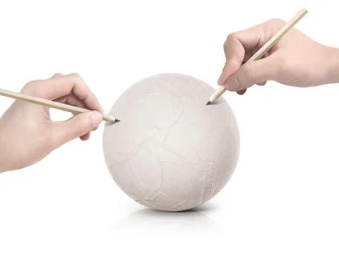 Two hand drawing map on paper ball Stock Photos