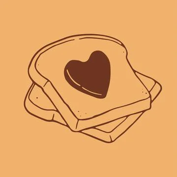 Two hand drawn bread slices with a heart shaped jam decoration on the top Stock Illustration