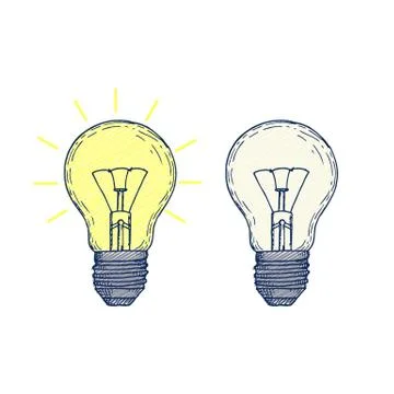Two hand drawn light bulbs Stock Illustration