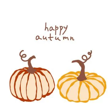 Two hand-drawn pumpkins with curly stems celebrate the arrival of autumn in a Stock Illustration