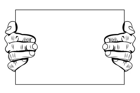 Two hand holding a paper simple black and white illustration Stock Illustration