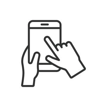 Two hand phone interaction, icon in line design. Two, hand, phone, interaction Stock Illustration