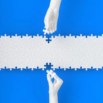 Two Hand put the last piece of jigsaw puzzle to complete the mission, reconne Stock Illustration