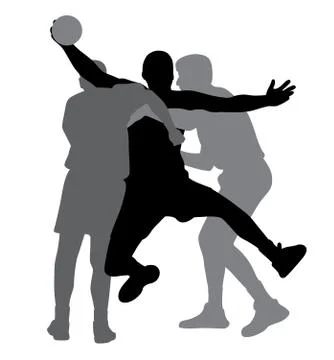 Two handball players blocking opponent player Illustrazione stock