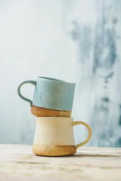 Two handmade mugs Stock Photos