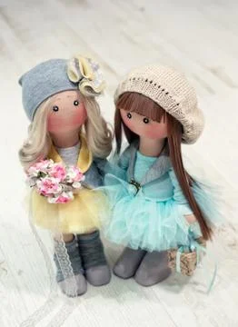 Two handmade rag dolls - blonde and brown-haired Foto stock