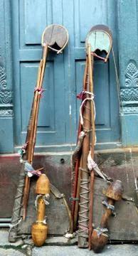 Two handmade traditional Nepalese string instruments, Kathmandu Stock Photos