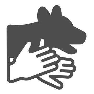 Two hands and a dog shaped shadow solid icon, theater concept, shadows theatre 스톡 일러스트