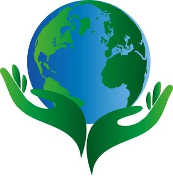 Two hands and earth ball, ecology, logo Stock Illustration