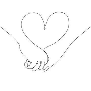 Two hands and a heart drawn with one line. Isolated on white background. Vect Illustrazione stock
