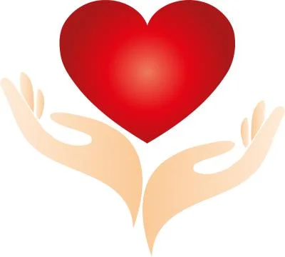 Two hands and heart, love and gift logo Stock Illustration