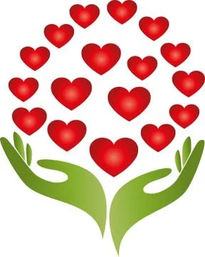 Two hands and hearts, gift, logo Stock Illustration