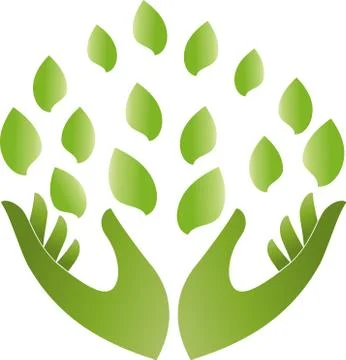 Two hands and leaves, alternative practitioner, logo Stock Illustration