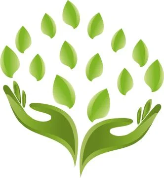 Two hands and leaves, nature and naturopathic logo Stock Illustration