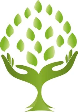 Two hands and leaves, tree, nature, logo Stock Illustration