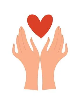 Two hands and red heart symbol isolated on white background. The concept of.. Stock Illustration