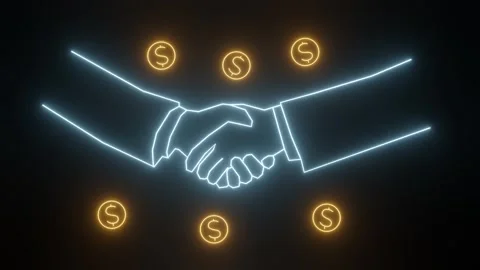 Two hands appear to be shaking hands in neon light Video stock 302634132