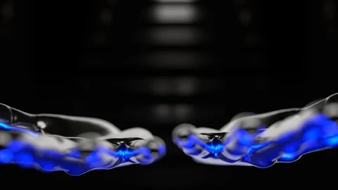 Two hands appear in the camera, palms up with dark theme Video stock 97830094