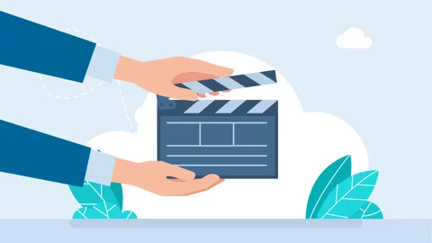 Two hands appear from the left, holding a film clapperboard. Film crew. Show Stock-Footage 332043740