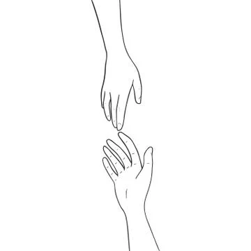Two hands are drawn to each other. Outline hands isolated on white background Stock Illustration