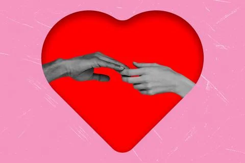 Two hands are shown reaching toward each other inside a large heart shape. Th Stock Photos