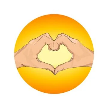 Two hands are stacked in the shape of a heart against a background of a blurr Stock Illustration