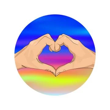 Two hands are stacked in the shape of a heart against a background of a blurr Stock Illustration