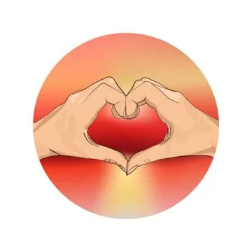 Two hands are stacked in the shape of a heart against a background of a blurr Stock Illustration