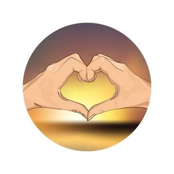 Two hands are stacked in the shape of a heart against a background of a blurr Stock Illustration