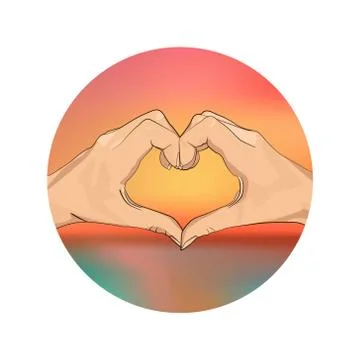 Two hands are stacked in the shape of a heart against a background of a blurr Stock Illustration