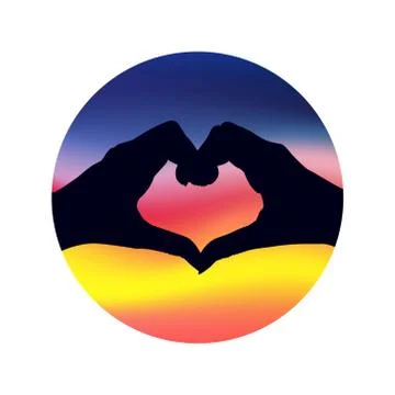 Two hands are stacked in the shape of a heart against a background of a blurr Stock Illustration