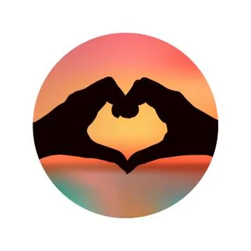 Two hands are stacked in the shape of a heart against a background of a blurr Stock Illustration