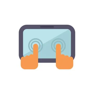 Two hands are touching a tablet screen with two fingers each 스톡 일러스트