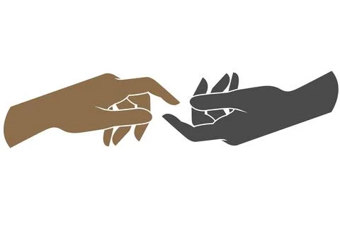 Two hands are trying to touch, mutual assistance and understanding, love, fai 스톡 일러스트