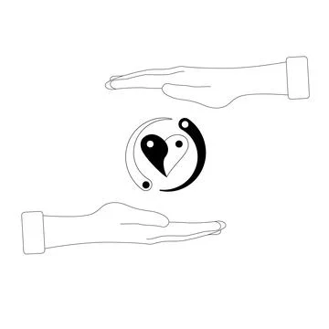 Two hands between them balance the heart Stock Illustration