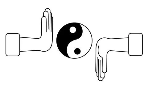 Two hands between them a symbol of yin yang Stock Illustration