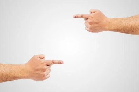 Two hands blaming and pointing at each other Stock Photos