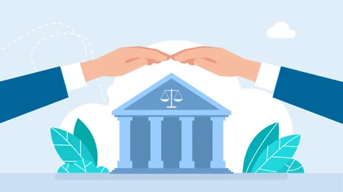 Two Hands built a roof over the courthouse as protection from external influence Stock Footage 304872268
