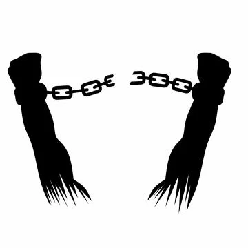 Two hands chained together. The image is black and white. Scene is sad and oppre Stock Illustration