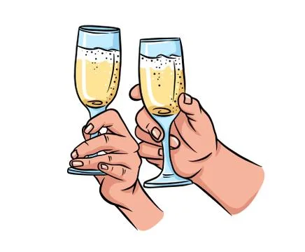 Two hands with champagne glasses vector llustration Stock Illustration