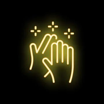 Two hands clapping creating sparkles neon sign vector illustration Stock Illustration