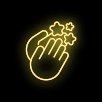 Two hands clapping generating five stars neon sign on black background Stock Illustration