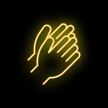 Two hands clapping giving applause neon sign on black background Stock Illustration