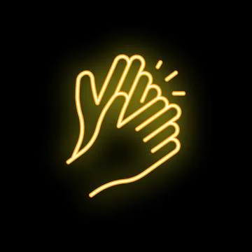 Two hands clapping making a loud applause neon sign Stock Illustration
