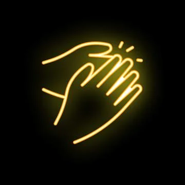 Two hands clapping making a loud noise neon sign vector Stock Illustration