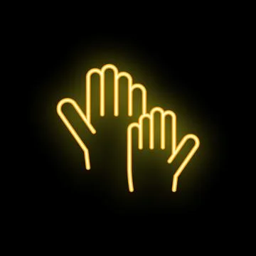 Two hands clapping neon sign on black background Stock Illustration